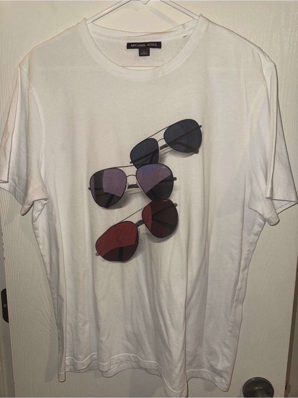 Michael Kors White Short‑Sleeve Tee with Multi Sunglass Graphic